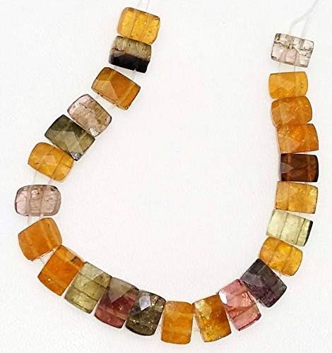 nice natural multi tourmaline faceted double drill beads, rectangle shaped beads,6.5x9 mm - 6.5x10 mm,6.5 inch strand[e1075]