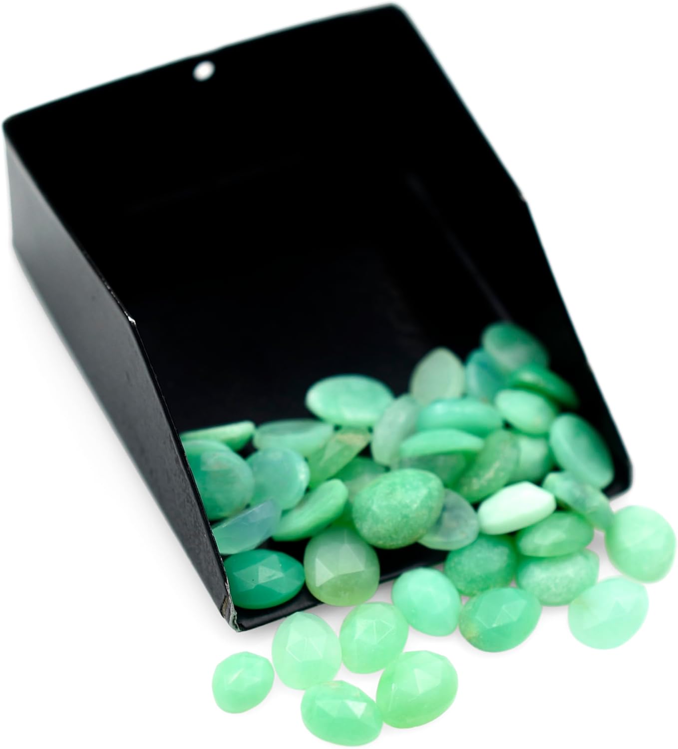 Chrysoprase Loose Stone Beads Cabochon Brilliant Rose Cut Oval Shape 5X6 to 6X7 mm Flat Back Gemstone Drill Bead Making Jewelry Supply (Center Drill, 50)