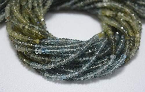 10 Strands, Shaded Moss Aqua Rondelles Beads, Moss Aquamarine Gem Stone, 3.5 mm Beads, Faceted Rondelle, Gemstone Beads, 13.5 Inch Code-HIGH-24890