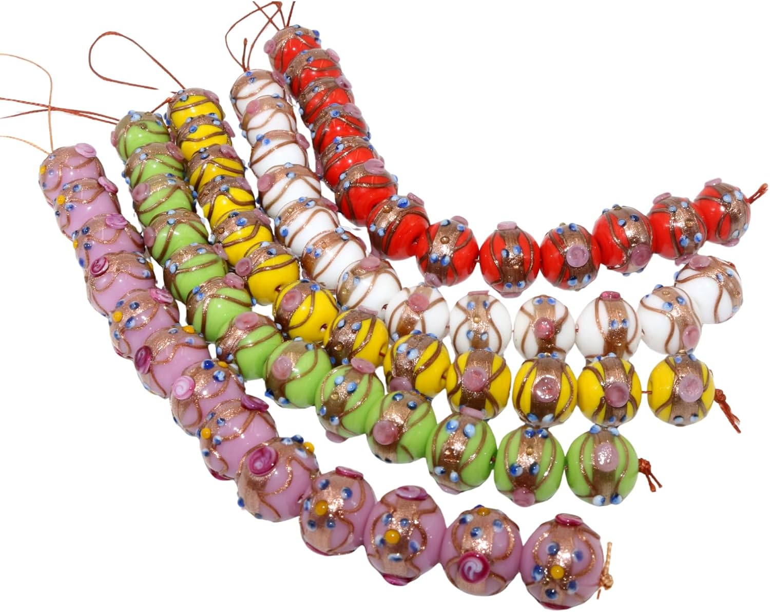 Handcrafted Lampwork Glass Beads Strand | Multicolor Designer Beads for Jewelry Making & Craft Projects | 16mm Beads of Artistic Glass for Bracelets & DIY Accessories (10)