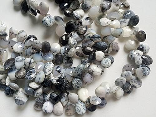 1 Strand Natural Dendrite Beads, Dendrite Faceted Pear Beads, White & Black Gemstone Beads, Dendrite Necklace, 8x11mm, 8 Inch