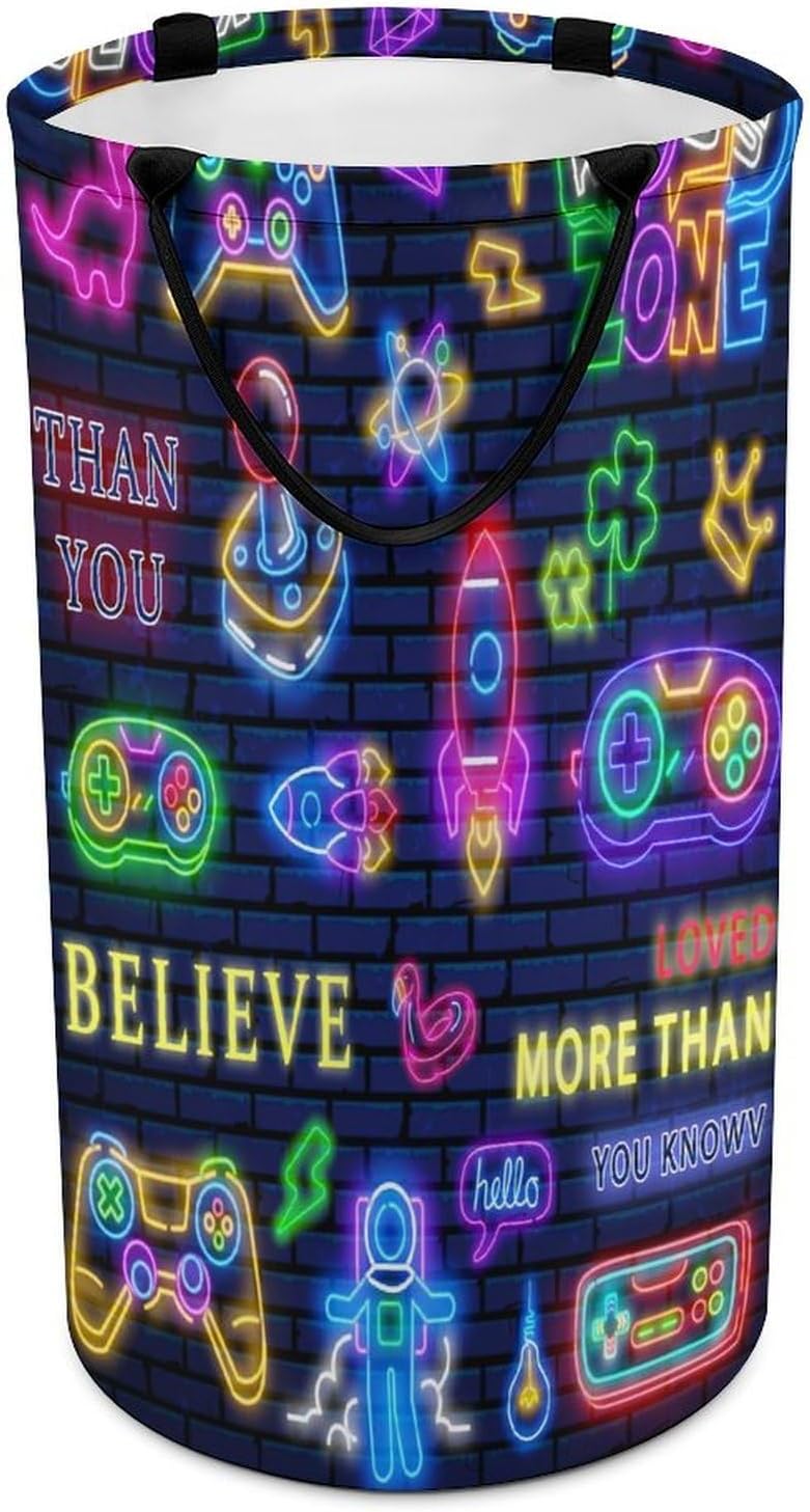 Watercolor Cool Gamer Laundry Hamper Dirty Clothes,Colourful Neon Gamepad Gaming Video Game Controller Large Laundry Basket Storage Basket For Bathroom 15.7W