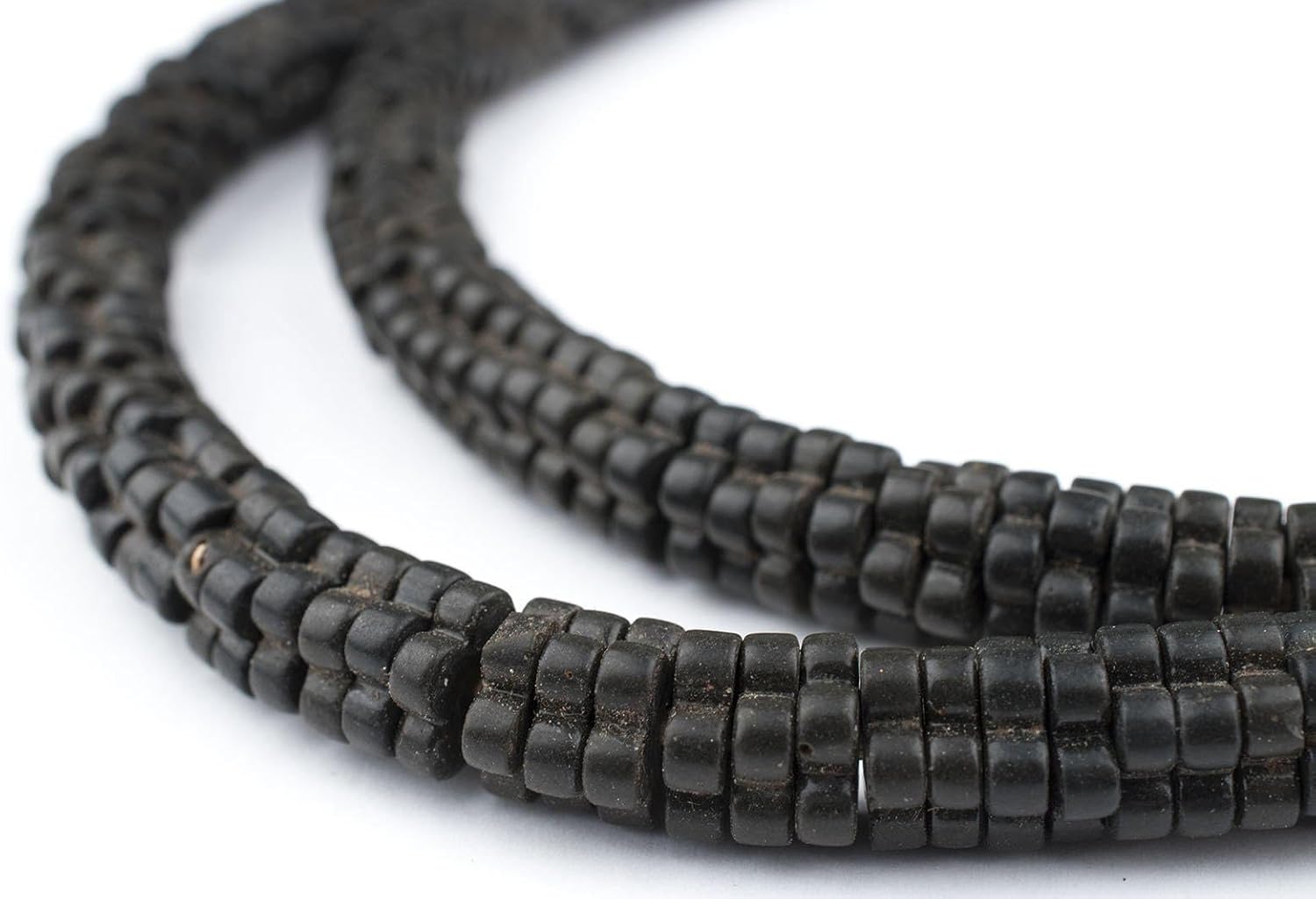 The Bead Chest Vintage Black Flower Beads 9mm Ivory Coast African Unusual Glass 28-30 Inch Strand Handmade