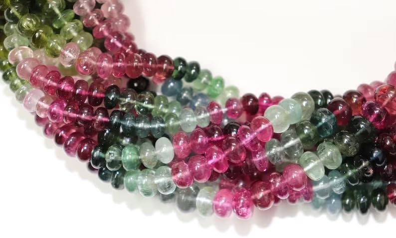 Multi Tourmaline Smooth Rondelle Beads 6.5-7 mm Tourmaline Bead Multi Tourmaline Rondelle Beads Plain Tourmaline Beads Beads for Making Jwelery