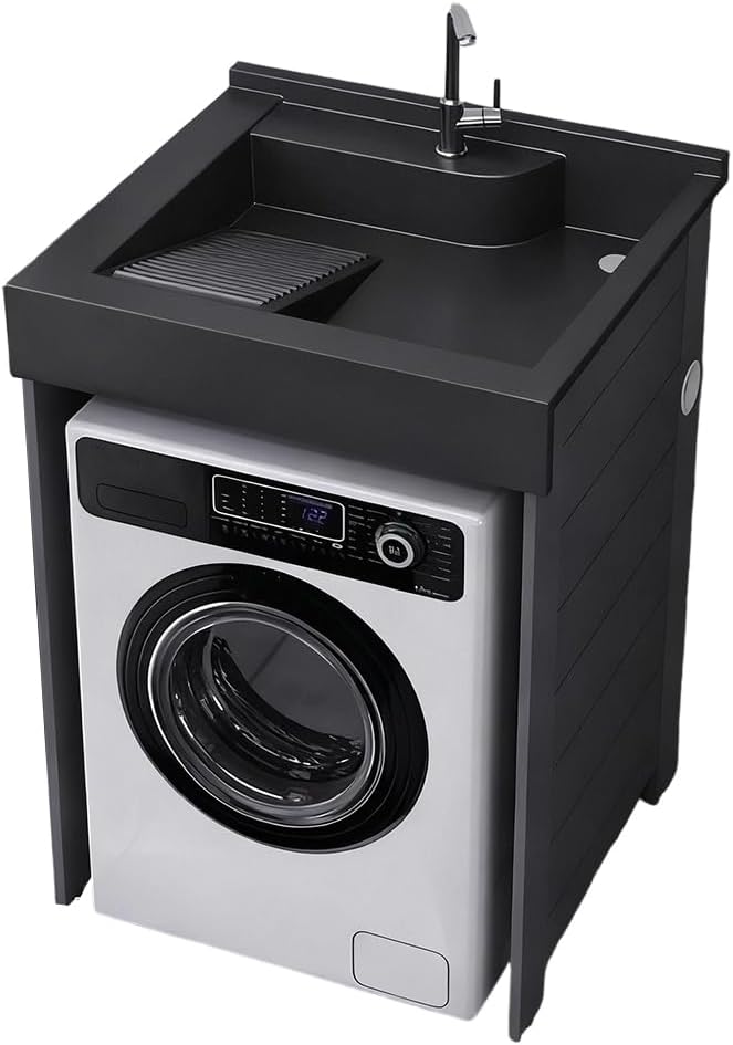 2-in-1 Washing Machine Cabinet, Sturdy Vertical Washing Machine Stand, Balcony Washing Machine Cabinet with Sink, Space-Saving Washing Machine Cabinet for Room Storage,70x65cm