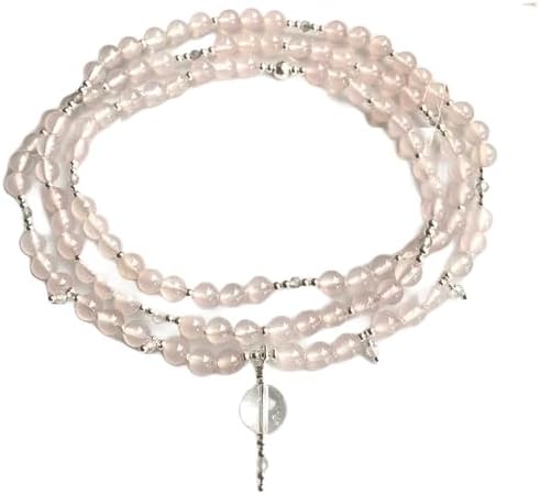 pink chalcedony Stone Mala Beads, 108 Mala Necklace, Knotted Mala, WWG Necklace, Yoga Jewelry Meditation Beads Spiritual Jewelry Boho Jewelry, 34inch, Gemstone