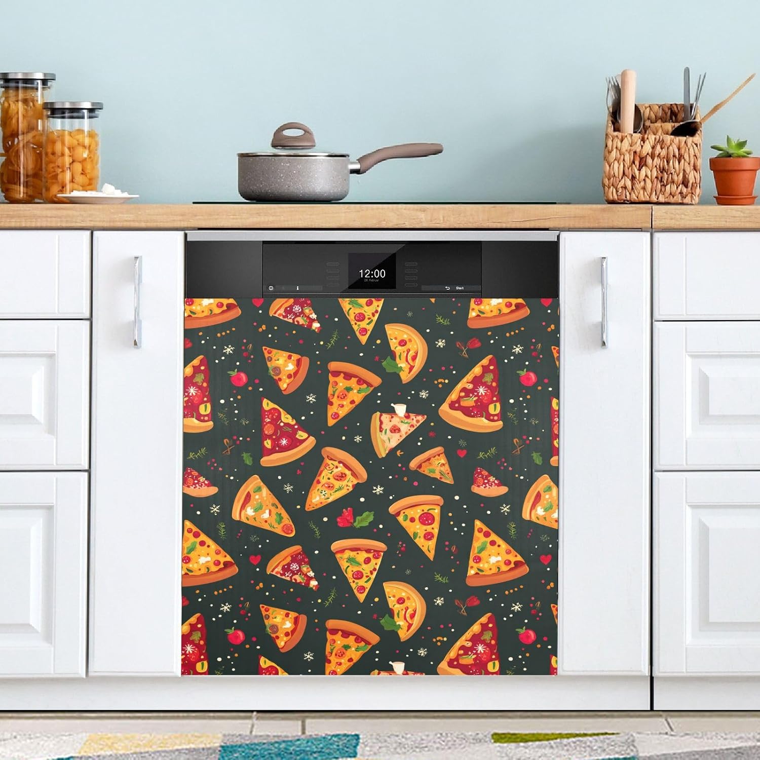 Pfrewn Christmas Winter Magnetic Dishwasher Cover Xmas Christmas Pizza Fridge Door Covers Kitchen Decal Vinyl Panel Decorative Refrigerator Laundry Appliances 23x26in