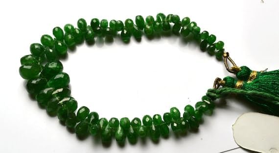 BEADS GEMSTONE 1 Strand Natural 6.5 inches full strands Green Garnet tsavorite Faceted Drop Shape Briolettes beads super 3 to 10 MM Code-HIGH-21969