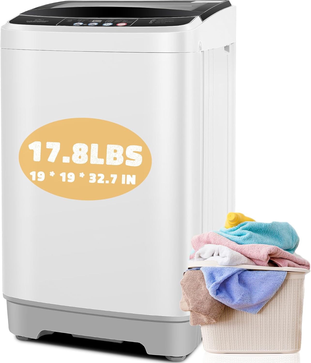 Nictemaw Portable Washing Machine, 17.8Lbs Portable Washer Machine, 2.4Cu.ft Compact Laundry Washer and Dryer Combo with Drain Pump, 10 Wash Programs 8 Water Levels for Apartment RV Dorm-Glass Cover