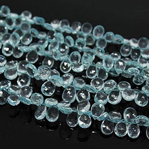 Blue Aquamarine Faceted Pear Drop Gemstone Craft Loose Beads 8 Inch Long 8mm 9mm Code-HIGH-2076