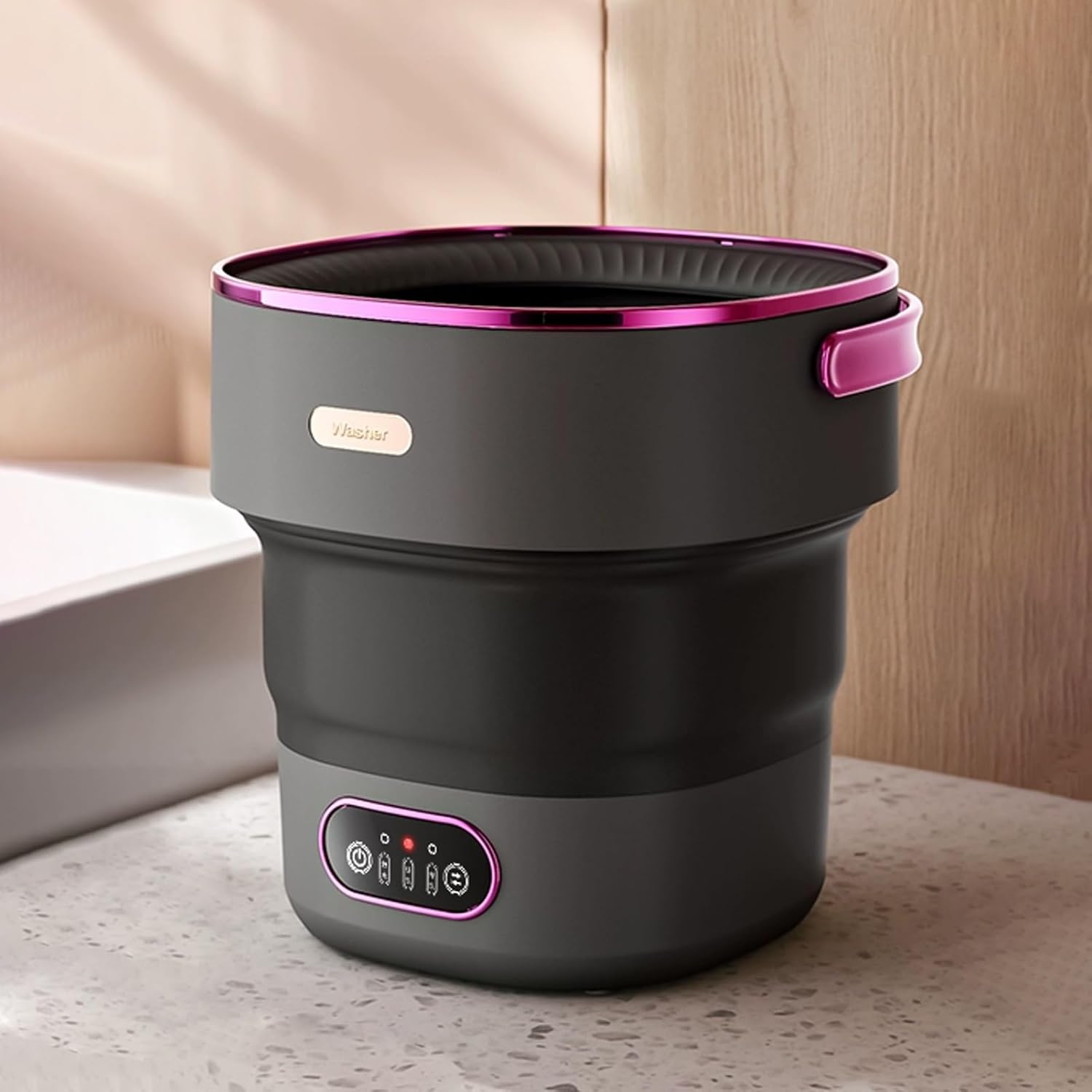 Mini Portable Washing Machine, Foldable Washer and Dryer, Upgraded Small Collapsible Washing Machine, Deep Cleaning Of Underwear,Baby Clothes,or Small Items, for Apartment,Camping,Travel(Purple)