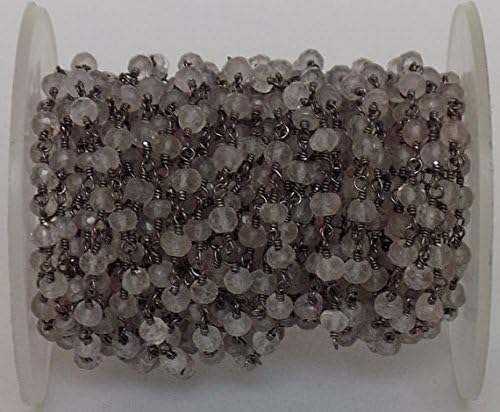 JEWELZ 5 feet natural rose quartz beaded chain - oxidized over sterling silver or oxidized wire wrapped chain - faceted rosary beaded chain 3-4mm