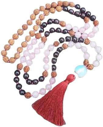 Natural Garnet, Rose Quartz, Rudraksha 8mm 108 Mala Beads, Spiritual, Meditation Beads, Reiki, Japa Mala, Buddhist Prayer Beads, Yoga Bracelet, healing beads LKMALA-RRGU-3927