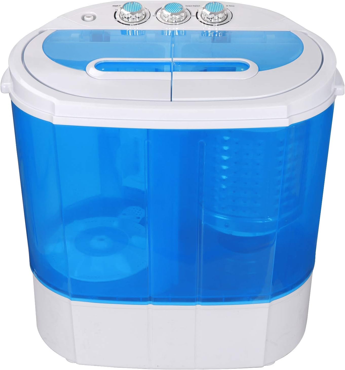 Mini Portable Washing Machine, Twin Tub Compact Washing Machine w/Washer Spinner, Gravity Drain Pump and Drain Hose