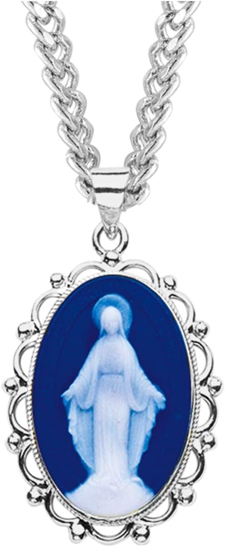 Dark Blue Sterling Silver Cameo Miraculous Medal