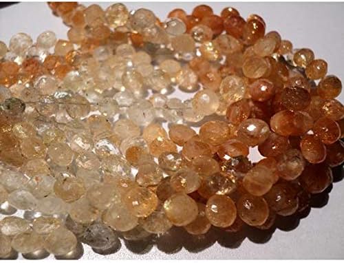 Sunstone, Faceted Beads, Onion Briolettes, Approx 8mm Beads, 4 Inch Code-HIGH-48338