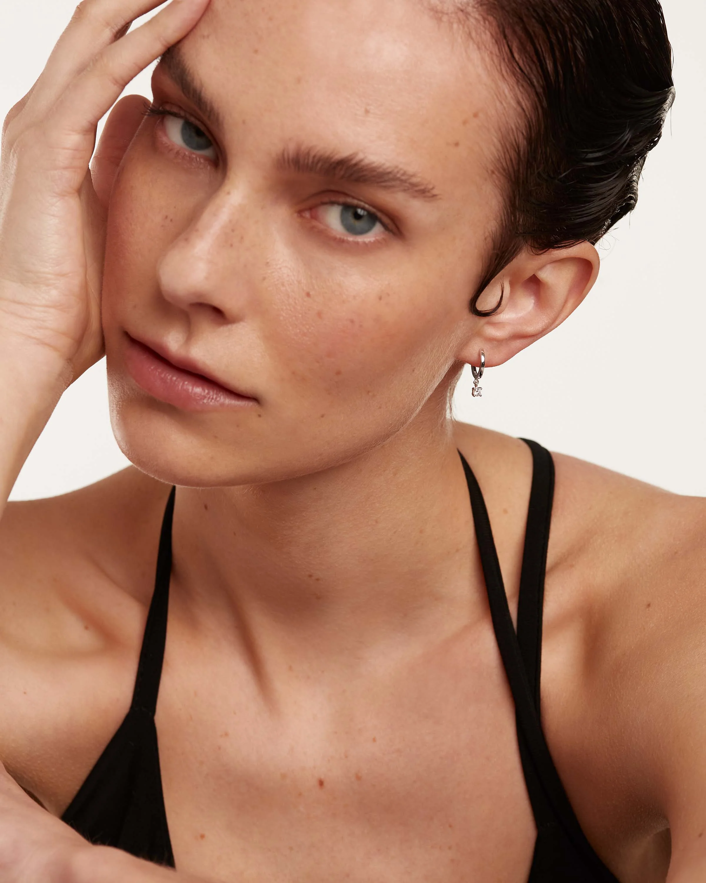 Diamonds and White Gold Drop Hoops