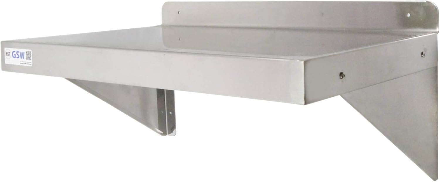 GSW Stainless Steel Commercial Wall Mount Shelf Industrial Appliance Equipment (Restaurant, Bar, Home, Kitchen, Laundry, Garage and Utility Room) NSF Approved (16”D x 60”W)
