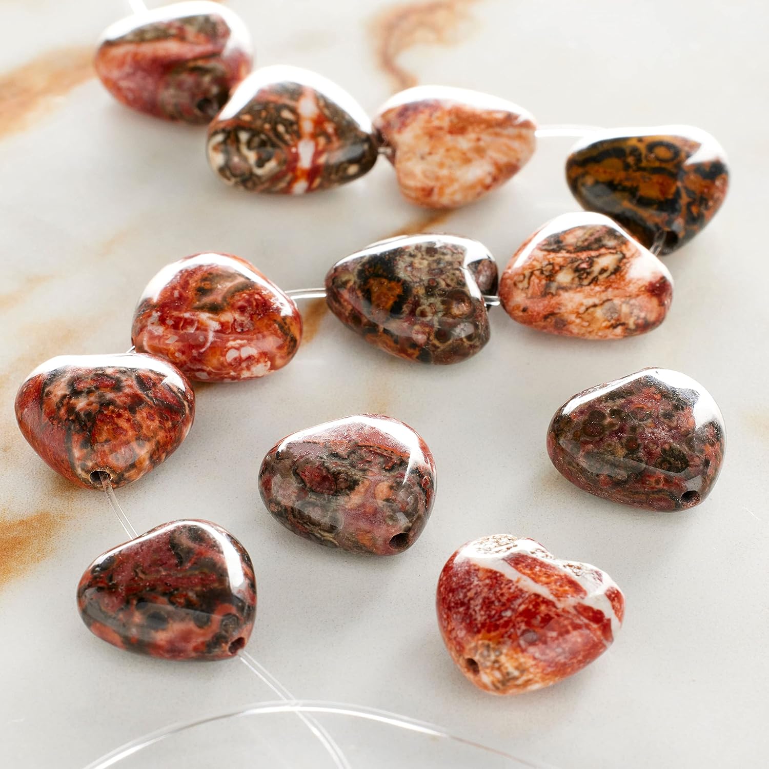 Bead Landing 12 Pack: Leopard Jasper Heart Beads, 12mm