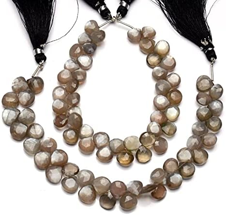 8 inch Strand of Natural African Gray Moonstone 5x5mm Heart Faceted briolette Beads for DIY Jewelry Making. |BRIO_00058