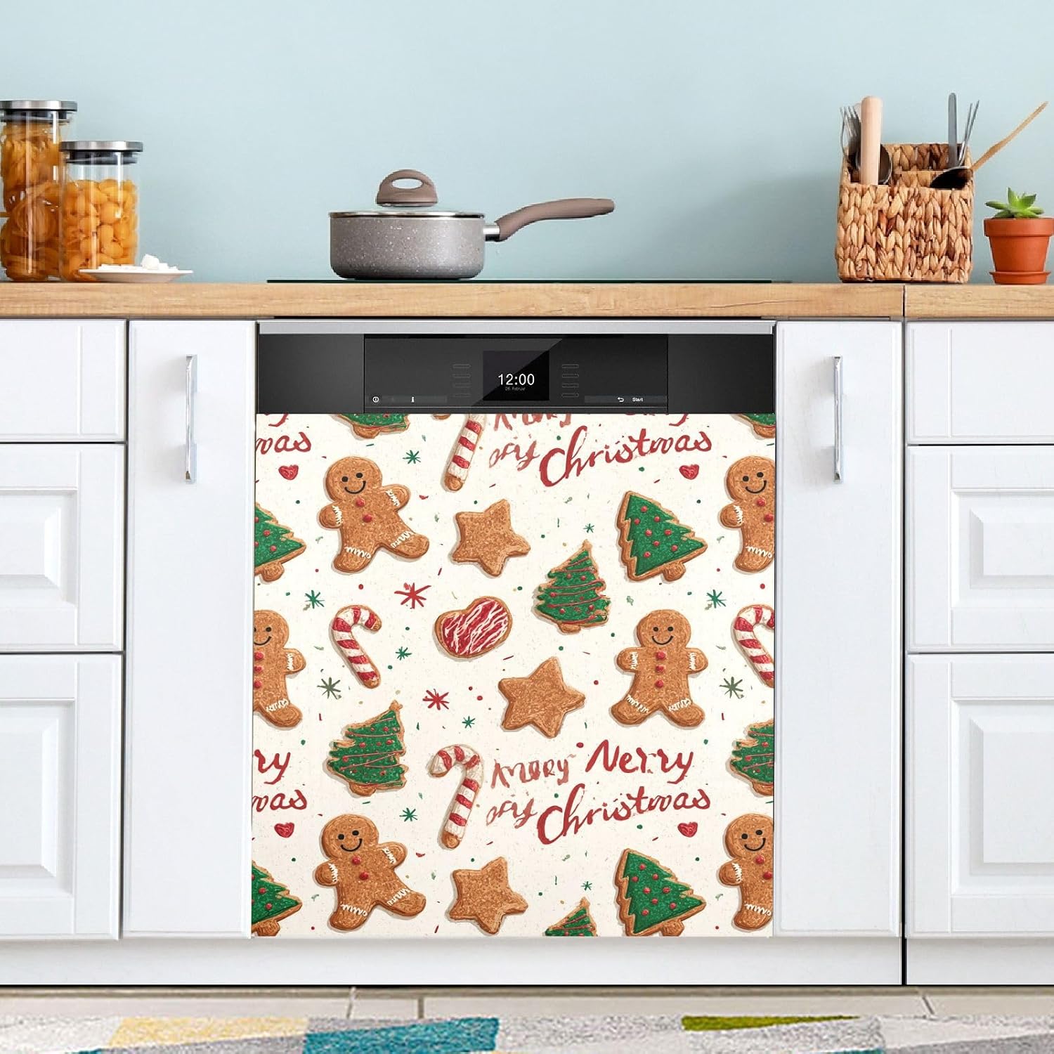 Pfrewn Christmas Winter Magnetic Dishwasher Cover Christmas Xmas Cute Gingerbread Man (68) Fridge Door Covers Kitchen Decal Vinyl Panel Decorative Refrigerator Laundry Appliances 23x26in