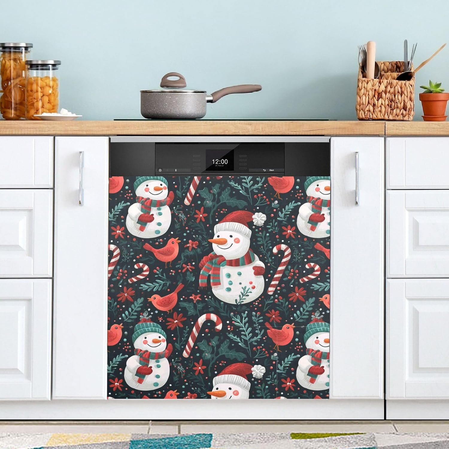 Pfrewn Christmas Winter Magnetic Dishwasher Cover Christmas Winter Snowman Cute Snow (12) Fridge Door Covers Kitchen Decal Vinyl Panel Decorative Refrigerator Laundry Appliances 23x26in