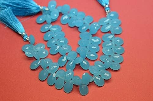 7 Inch Strand Calibrated 9x14mm Turquoise Blue Chalcedony Quartz Faceted Pear Briolette Beads