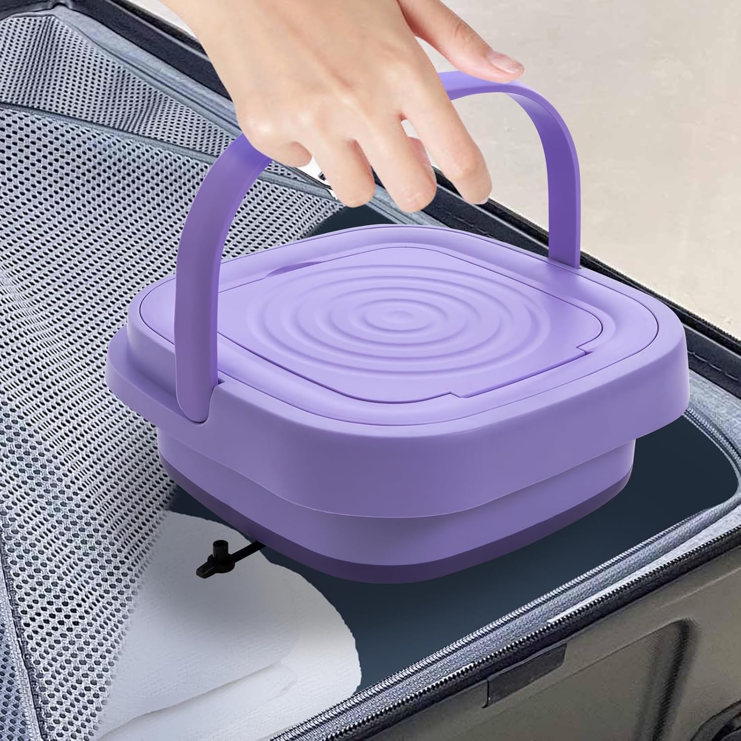 8L Small Foldable Washing Machine, Mini Spin Dryer Laundry Washer with 3 Modes Cleaning Freestanding Purple Portable Laundry Washer for Apartment Home Hotel Camping