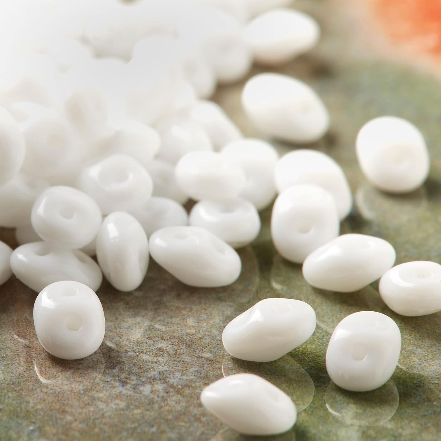 John Bead 12 Pack: White Superduo Czech Glass Oval Beads, 18mm