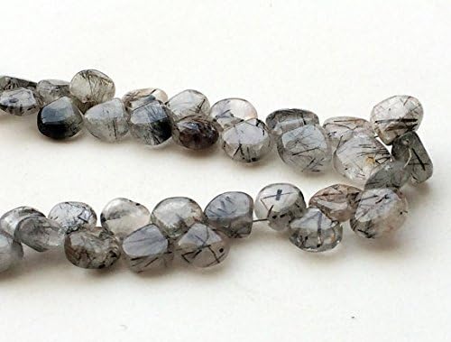 1 Strand Natural Rutiliated Quartz Plain Heart Briolette, Rutile Quartz Necklace, 7-11mm, 8 Inch