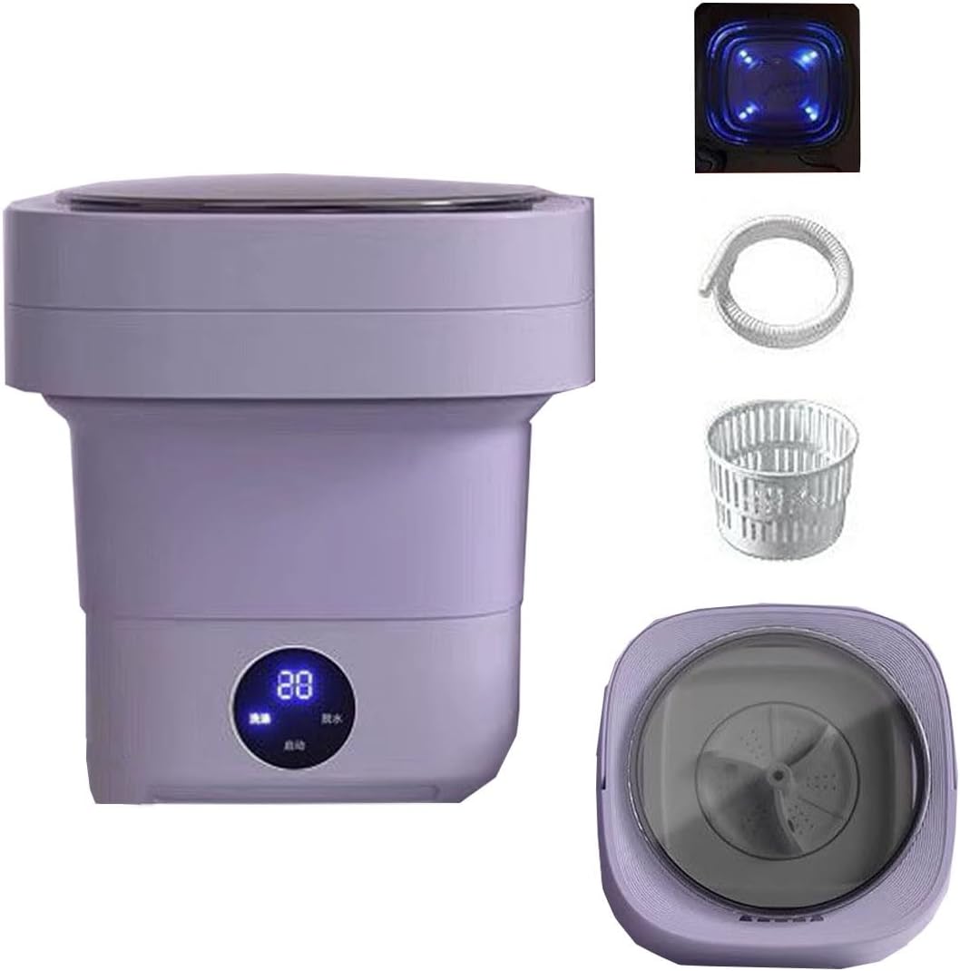 2 In 1 Mini Washer And Dehydrator Combo 8x8x12in Foldable Washing Machine 16L Capacity For Laundry, Dorms, College, RV, Hotels, Home Camping(Purple)