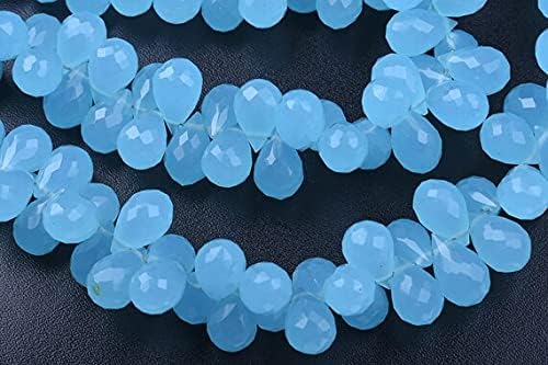 10-11mm Sky Blue Chalcedony Quartz Microfaceted Tear Drops Briolette Beads