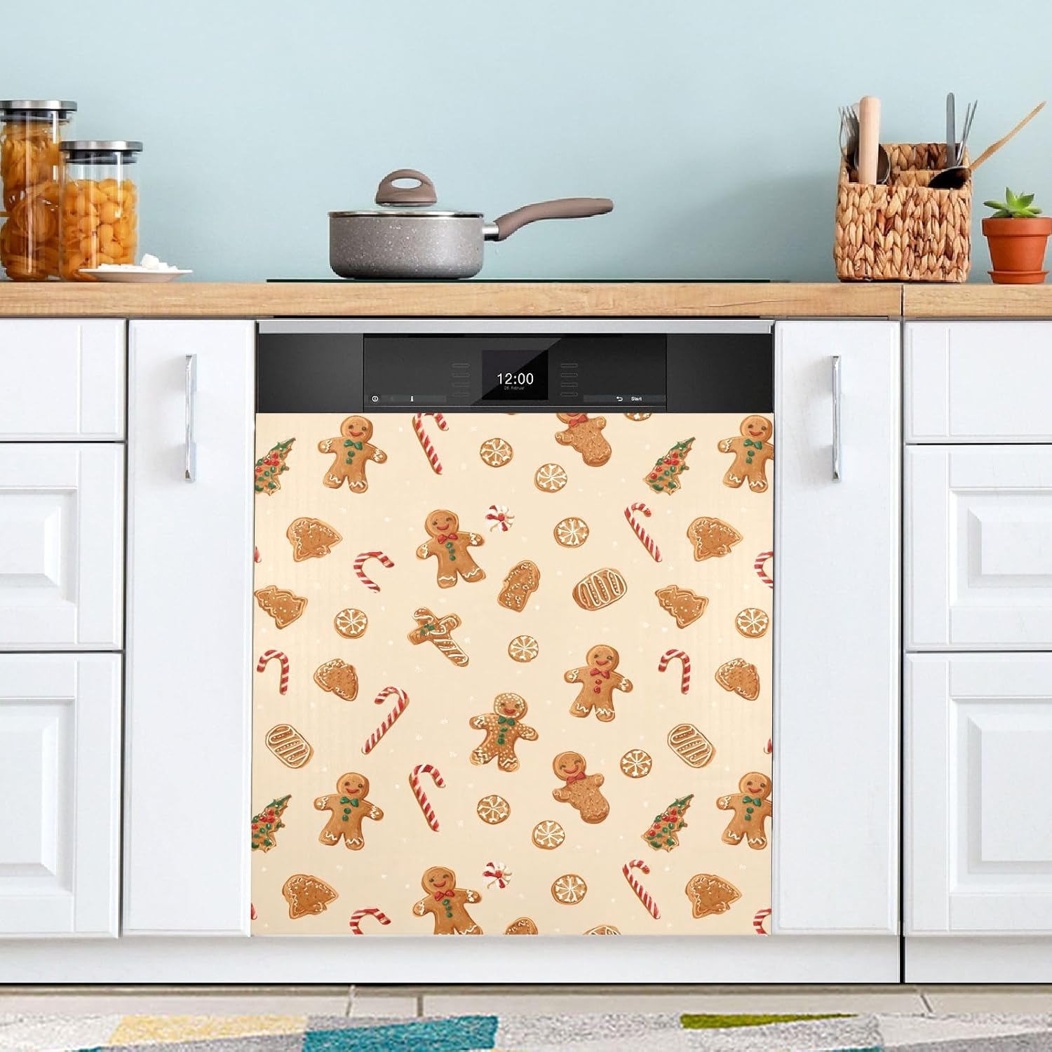 Pfrewn Christmas Winter Magnetic Dishwasher Cover Christmas Xmas Cute Gingerbread Man (96) Fridge Door Covers Kitchen Decal Vinyl Panel Decorative Refrigerator Laundry Appliances 23x26in