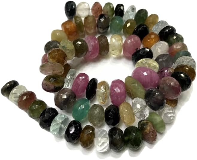 13 inch Strand of Natural gem Afghani Multi Tourmaline, 8-10mm Rondelle Faceted Beads for DIY Jewelry Making. | Beads_01928
