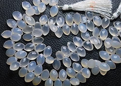 8 Inches Strand,Full Strand, Natural White Chalcedony Faceted Marquise Shape Briolettes 18mm