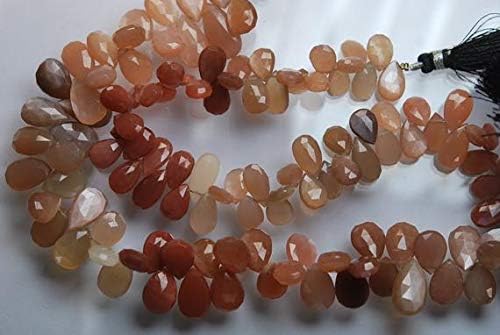 8'' long strand, natural shaded peach moonstone faceted pear briolettes, size 11-10mm