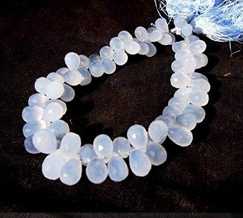 13 inch natural beads strand of 9x5-10x7mm faceted teardrop blue chalcedony gemstone briolletes beads for DIY jewelry - necklace, bracelet, earring, ring.