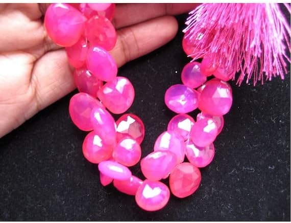 BEADS GEMSTONE 1 Strand Natural Pink Chalceny Briolettes - Approx 12x12mm Faceted Heart Briolettes - Half Strand 4 Inches Code-HIGH-19053