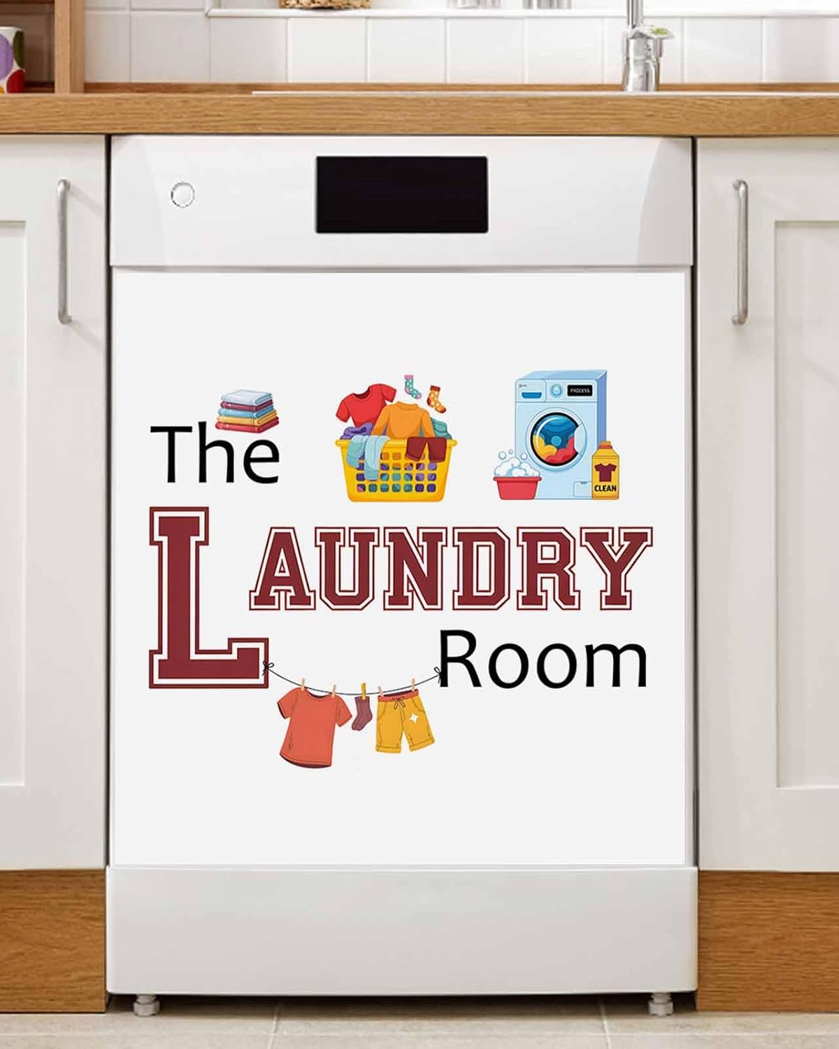 Laundry Room Dishwasher Magnet Cover, Decorative Magnet Sticker for Home Kitcen Appliance, Cartoon Washing Machine Clothes Dishwasher Covers Refrigerator Magnets Panel Decal 23