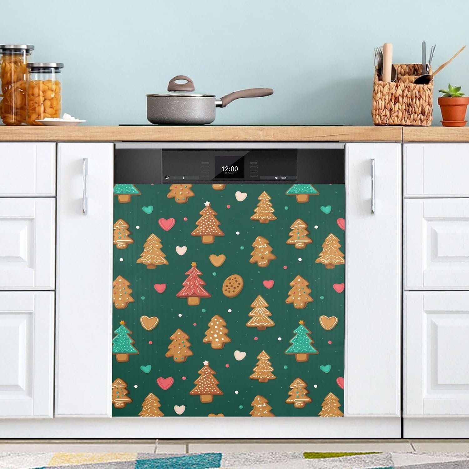 Pfrewn Christmas Winter Magnetic Dishwasher Cover Christmas Xmas Cute Gingerbread Man (99) Fridge Door Covers Kitchen Decal Vinyl Panel Decorative Refrigerator Laundry Appliances 23x26in
