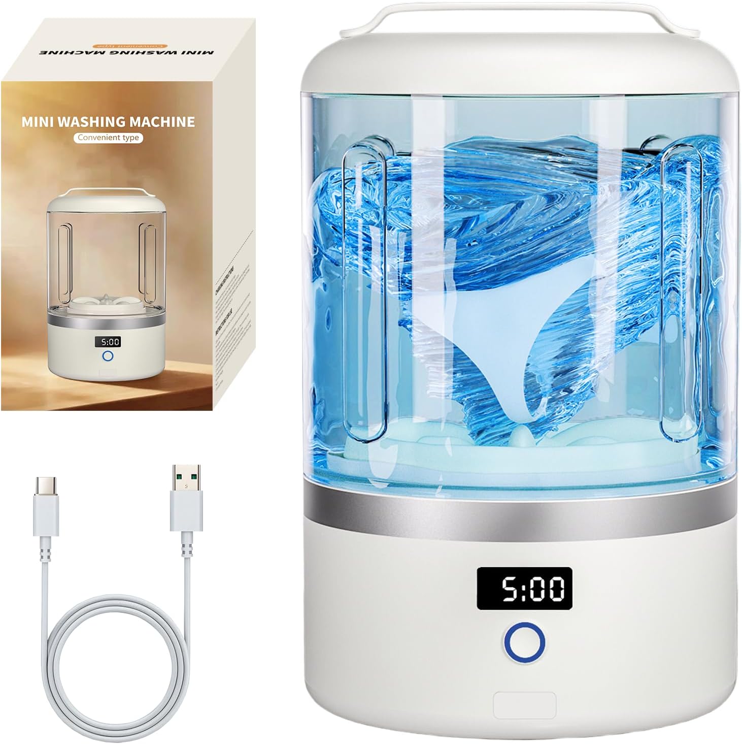 Portable Washing Machine, Mini Washer for Socks & Underwear, 1.5L Compact Electric Ultrasonic Washer for Travel, Dorm, Apartment, 5/15-Min Quick Wash with LED Display