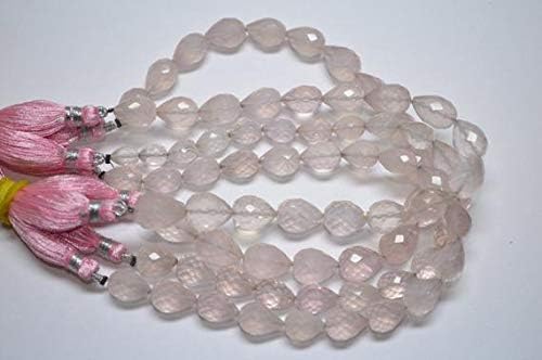 8 Inch Long Strand 8x10-8x11mm 17 Briolettes-Natural Brazil Rosequartz Micro Faceted Teardrops Shape Briolette Code-HIGH-59886