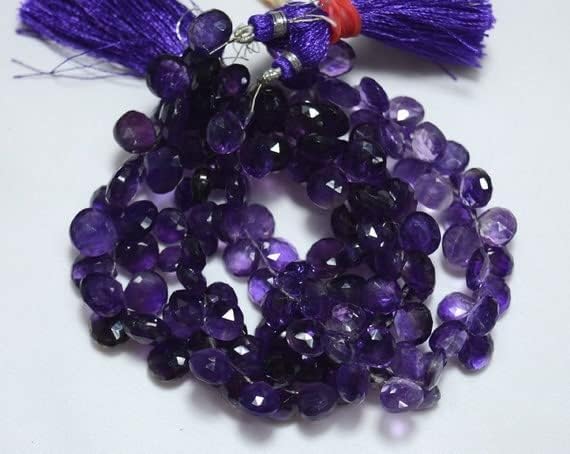 BEADS GEMSTONE Amethyst Heart Shape Beads, Amethyst Faceted Heart Shape Briolettes Gemstone for Jewelry, 7mm - 10mm Approx, 8 Inch Strand Code-HIGH-23565