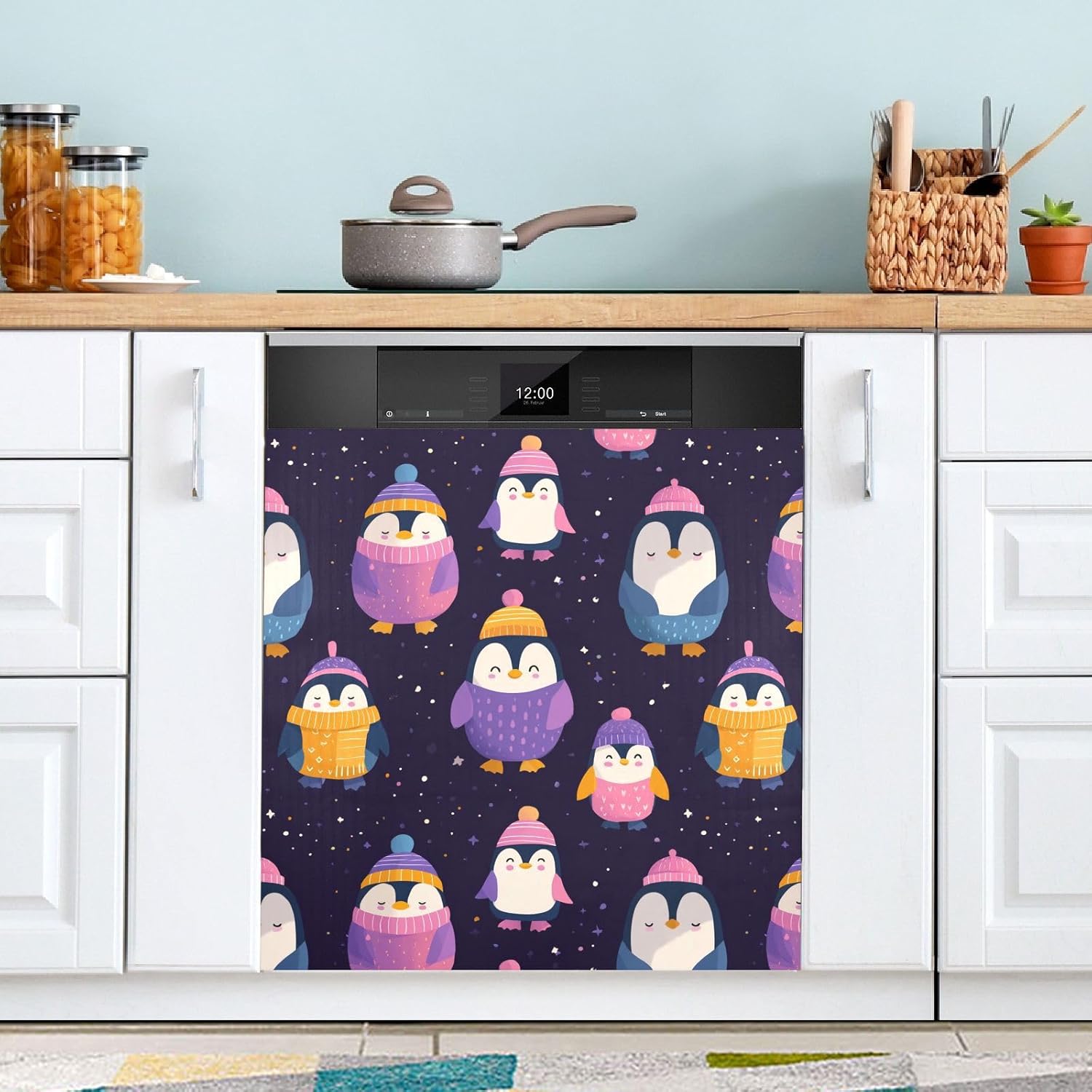 Pfrewn Christmas Winter Magnetic Dishwasher Cover Christmas Animals Penguin Snowflakes (7) Fridge Door Covers Kitchen Decal Vinyl Panel Decorative Refrigerator Laundry Appliances 23x26in