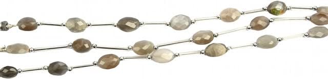 Gray Moonstone Faceted Oval 8 inch Bead Strand 10X7-13X8 MM & 25 Carats Natural Semi Precious Gemstone Birthstone Jewelry Making Necklace CHIK-STNRD-25458