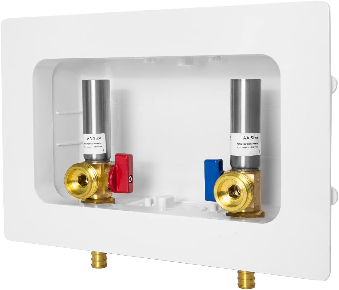 EFIELD Premium Washing Machine (Laundry) Outlet Box, 1/2-inch Pex Crimp Connection, Center Drain With Stainless Steel Water Hammer Arrestor,(WM028)