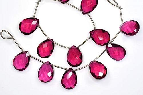 2 Strands AAAA 6 Pairs-Calibrated 12x16mm Rubellite Pink Quartz Microfaceted Pear Briolette Beads Code-HIGH-60036