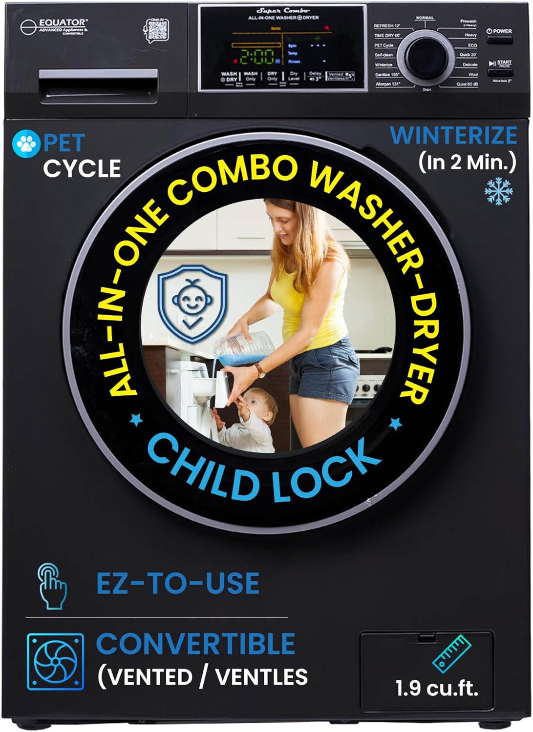 Equator All-In-One VENTED/VENTLESS Washer-Dryer 1.9cf/18lb 1400RPM 110V (Stormy Grey)
