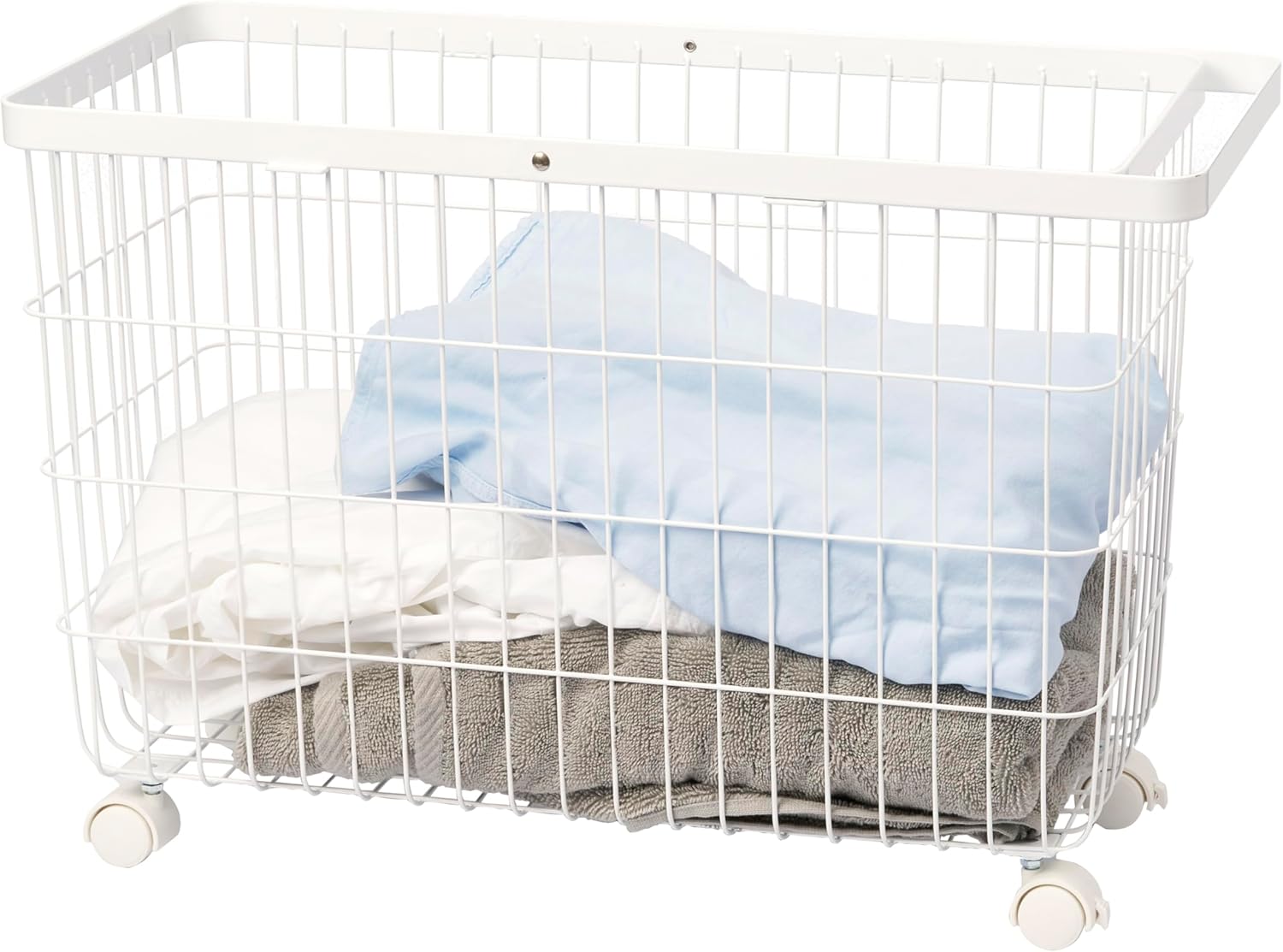 Yamazaki Home Tower Small Rolling Laundry Basket Metal Hamper Cart With Wheels And Handle, 14.8