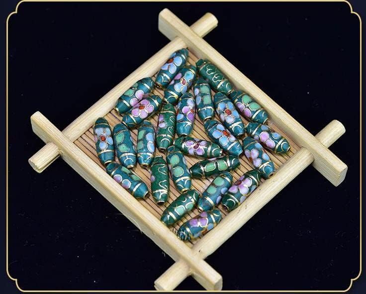 Vintage Polished Cloisonne Filigree Rectangle Beads for Jewelry Making Parts Handcrafts Copper Enamel Accessories DIY Earrings Bracelet Necklace (Green (10 Piece))